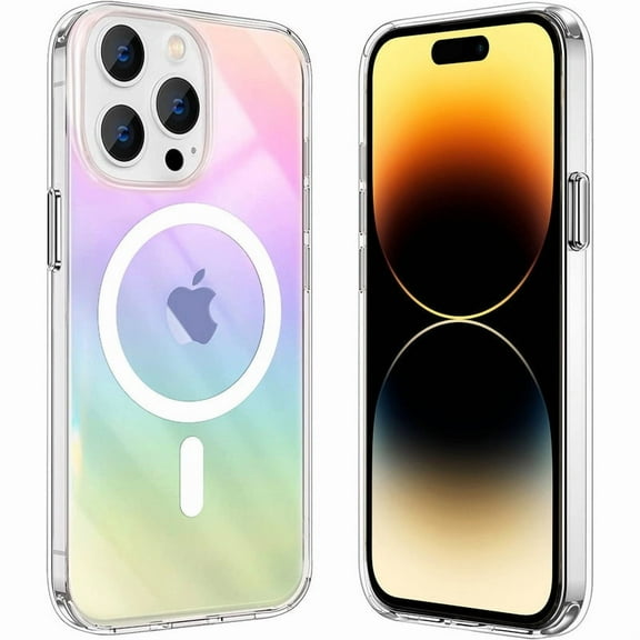 iPhone 14 Pro Max Clear Magnetic Case Compatible with Magsafe, [Yellow Resistant] Transparent Color Changing Iridescent, Shockproof Protective Phone Case for iPhone 14 Pro Max 6.7 inch , Rainbow