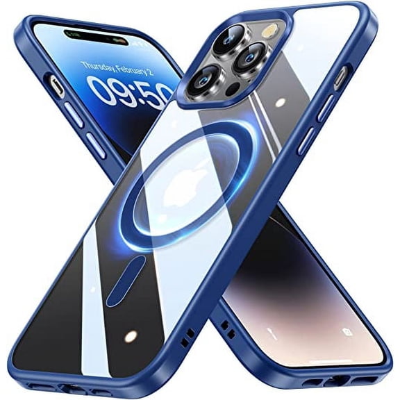 iPhone 14 Pro Max Clear Magnetic Transparent Case with Raised Edge Protection, Dual Shock Magnetic Heavy Duty Case for iPhone 14 Pro Max, Navy