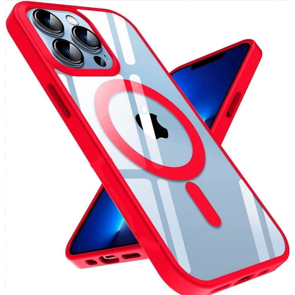 iPhone 14 Pro Max Clear Magnetic Transparent Case with Raised Edge Protection, Dual Shock Magnetic Heavy Duty Case for iPhone 14 Pro Max, Red