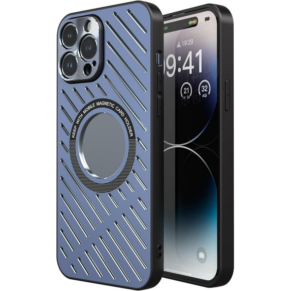 for iPhone 14 Pro Max Cooling Case, Magnetic Heat Dissipation Phone Case Breathable Cooling Hollow Hole Cover Support Wireless Charging Shockproof Protective Case Blue