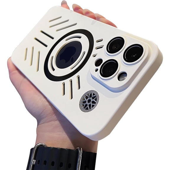 for iPhone 14 Pro Max Cooling Case, Magnetic Heat Dissipation Phone Case Breathable Cooling Hollow Hole Cover Support Wireless Charging Shockproof Protective Case, White