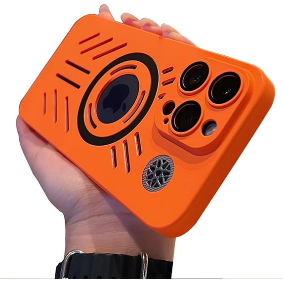 for iPhone 14 Pro Max Cooling Case, Magnetic Heat Dissipation Phone Case Breathable Cooling Hollow Hole Cover Support Wireless Charging Shockproof Protective Case Orange