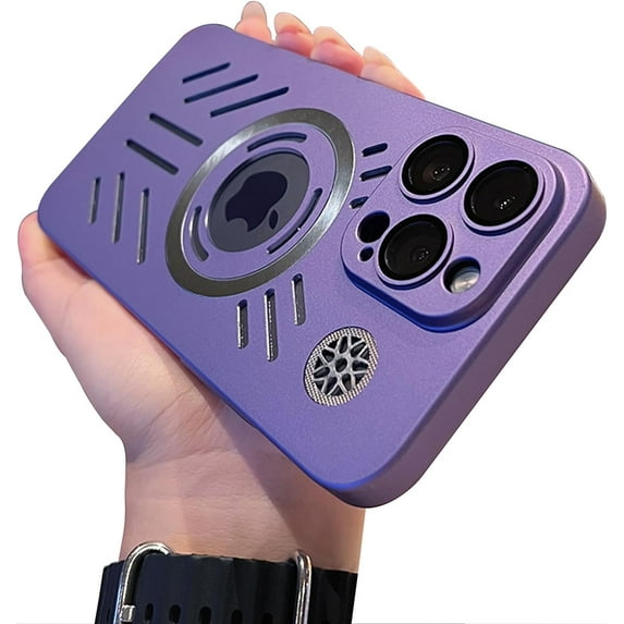 for iPhone 14 Pro Max Cooling Case, Magnetic Heat Dissipation Phone Case Breathable Cooling Hollow Hole Cover Support Wireless Charging Shockproof Protective Case Purple