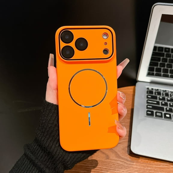 for iPhone 14 Pro Max Drop Protective Case Cover with Magnetic Wireless Charging & Lens Protector, Hard PC Material Anti-Scratch Ultra Slim Shockproof Phone Cover Men Women Boys Girls, Orange