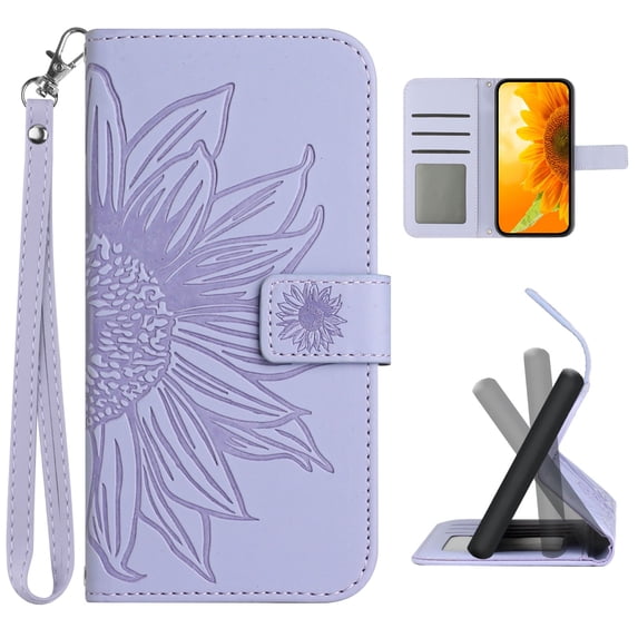 for iPhone 14 Pro Max Flip Case, Flower Printed PU Leather Magnetic Wallet Case with Stand Holder Flip Cover with Card Slots and Strap Compartment for iPhone 14 Pro Max (6.7") - Lightpurple