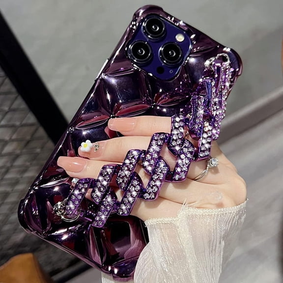 iPhone 14 Pro Max Glitter Diamond Case with Wrist Strap Loop, Girly Cute Bling Sparkle Shiny Rhinestones Shockproof Soft Bumper Protective Women Case for iPhone 14 Pro Max 6.7 Inch (Silver)