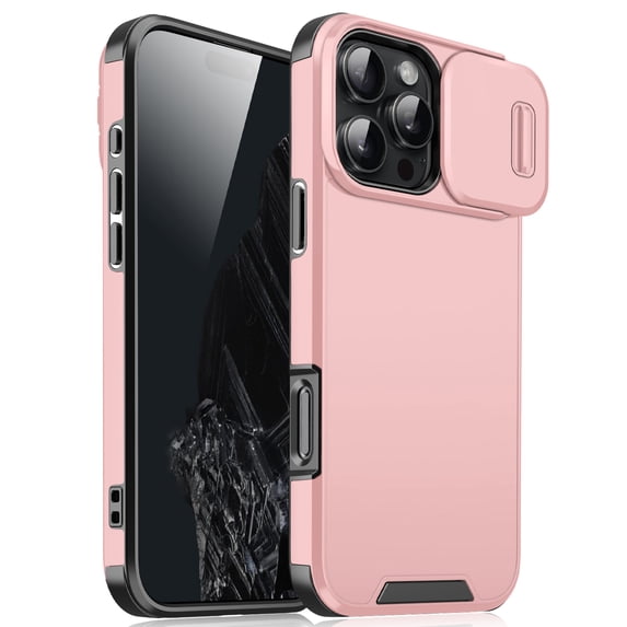 for iPhone 14 Pro Max Heavy Duty Case with Camera Sliding Cover, Support Wireless Charging Hybrid TPU & PC Smoothly Anti-Fingerprint Slim Case Compatible with iPhone 14 Pro Max, Pink
