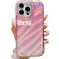 thumbnail image 1 of iPhone 14 Pro Max Holographic Case, Cute Laser 3D Curly Water Ripple Bling Glitter Luxury Wave Shape Phone case for Women Girls Silicone Protection Cover (Gradient Pink), 1 of 13