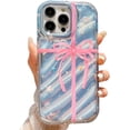 thumbnail image 1 of iPhone 14 Pro Max Holographic Case, Cute Laser 3D Curly Water Ripple Bling Glitter Luxury Wave Shape Phone case for Women Girls Silicone Protection Cover (Bowknot), 1 of 12