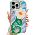 thumbnail image 1 of iPhone 14 Pro Max Holographic Case, Cute Laser 3D Curly Water Ripple Bling Glitter Luxury Wave Shape Phone case for Women Girls Silicone Protection Cover (Flower), 1 of 13