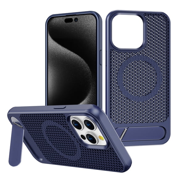 for iPhone 14 Pro Max Honeycomb Heat Dissipation Case, Plain Strong Magsafe Kickstand Back Case Anti-Scratch Lightweight Shockproof Ultra Slim Protective for iPhone 14 Pro Max, Navyblue