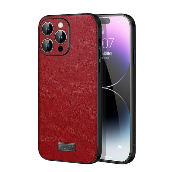for iPhone 14 Pro Max Leather Case Wireless Charging, Slim Luxury Classic PU Non-Slip Grip Rugged Bumper Shockproof Full Body Protective Cover Men Women Phone Cases for iPhone 14 Pro Max, Red