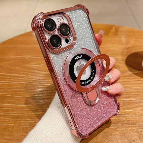 for iPhone 14 Pro Max MagSafe Case with Stand,Military Grade Protection Magnetic Shockproof Hard Case with Ring Holder Kickstand Camera Lens Protector for iPhone 14 Promax 6.7'' Pink