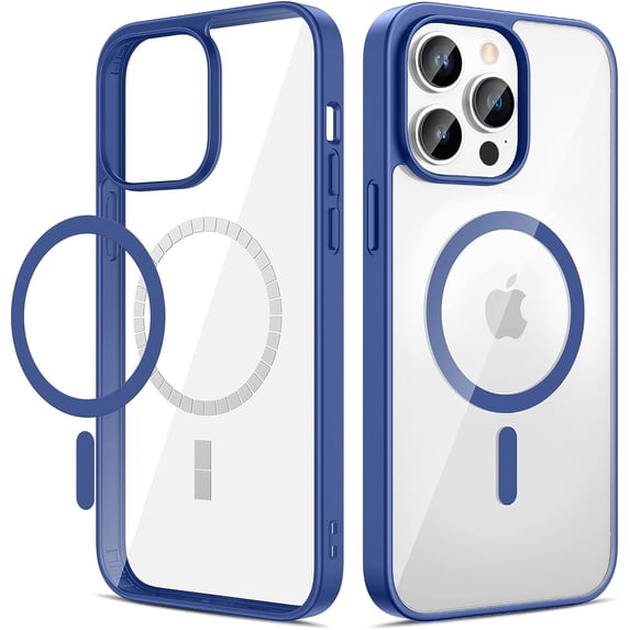for iPhone 14 Pro Max Magnetic Case, Built in Strong Magnets, iPhone 14 Pro Max Case with Clear Hard PC Back Cover + Soft TPU Frame Protective Slim Bumper Case for iPhone 14 Pro Max - Blue