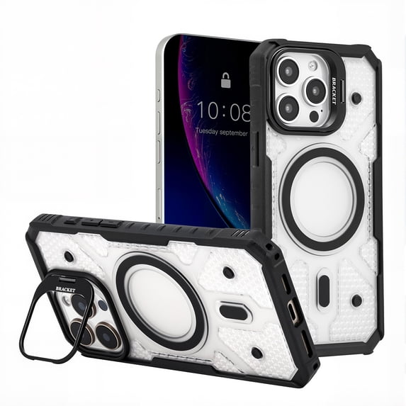 for iPhone 14 Pro Max Magnetic Case, with Built-in Lens Stand, Military-Grade Drop Protection, Transparent Shockproof Slim Case Compatible with Mag-Safe for iPhone 14 Pro Max Women Girls, Black
