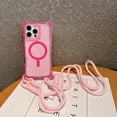 thumbnail image 1 of for iPhone 14 Pro Max Magnetic Case, Compatible with MagSafe, Clear PC+TPU Shock-Resistant Anti-Scratch Lightweight Non-Slip Drop Protective Slim Thin Cover with Wrist Strap + Shoulder Strap, Pink, 1 of 10