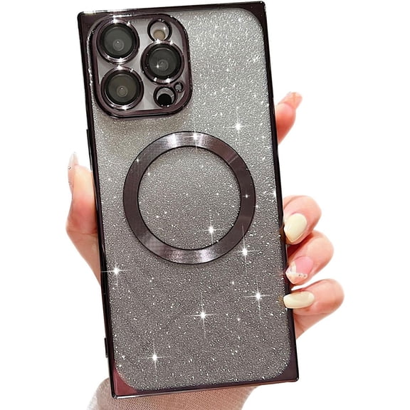 for iPhone 14 Pro Max Magnetic Case Compatible with MagSafe,Full Protection Glitter Case with Camera Lens Protector Anti-Scratch Dust-Proof Net Case for iPhone 14 Pro Max Purple