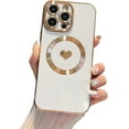 thumbnail image 1 of iPhone 14 Pro Max Magnetic Case, Compatible with MagSafe, Luxury Plating Cute Love Heart Bling Phone Case for Women Girls, Soft TPU Full Camera Shockproof Protective Case (White), 1 of 13