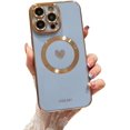 thumbnail image 1 of iPhone 14 Pro Max Magnetic Case, Compatible with MagSafe, Luxury Plating Cute Love Heart Bling Phone Case for Women Girls, Soft TPU Full Camera Shockproof Protective Case (Light Blue), 1 of 12