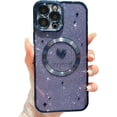 thumbnail image 1 of iPhone 14 Pro Max Magnetic Case, Compatible with MagSafe, Luxury Plating Cute Love Heart Bling Star Phone Case for Women Girls, Soft TPU Full Camera Shockproof Protective Clear Case (Blue), 1 of 15