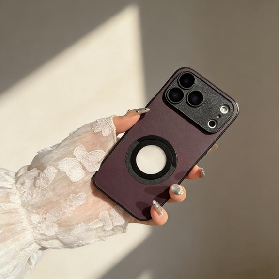 for iPhone 14 Pro Max Magnetic Case, Military Grade Drop Protection, Logo Hollow Design Plain PU Leather Shockproof Hybrid Cover, Compatible with Mag-Safe, Slim Case for iPhone 14 Pro Max, Purple