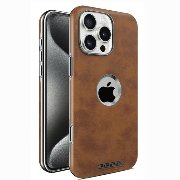 for iPhone 14 Pro Max Magnetic Case, Stronger Magnet Compatible with Mag-Safe & Support Car Mount Holder, Luxury Logo View, Elegant PU Leather Plating Frame Phone Cover for iPhone 14 Pro Max, Brown