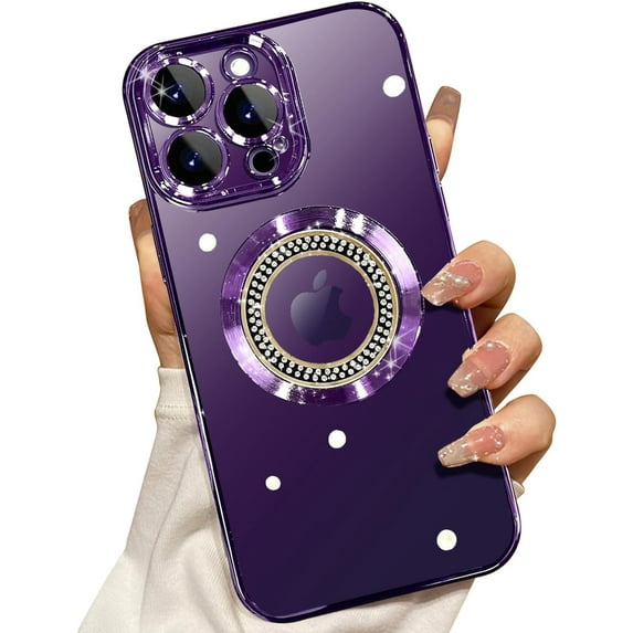 for iPhone 14 Pro Max Magnetic Clear Case Compatible with MagSafe,Full Protection Slim Shockproof Anti-Scratch Case with Camera Lens Protector Logo View Dust-Proof Net for Women Purple