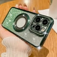thumbnail image 1 of for iPhone 14 Pro Max Magnetic Glitter Case Compatible with MagSafe Luxury Bling Rhinestone Case with Logo View Clear Plating Sparkle Diamond and Camera Lens Protection for Women Girls, Green, 1 of 8