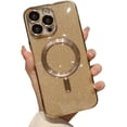 thumbnail image 1 of for iPhone 14 Pro Max Magnetic Glitter Case, Cute with Camera Lens Protector, Compatible with MagSafe, Soft TPU Slim Shockproof Clear Protective Phone Case Cover for Women Girls, Gold, 1 of 8