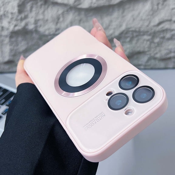 For iPhone 14 Pro Max Magnetic Phone Case,Built-in Camera Lens Protector,Logo View Designing,Compatible with MagSafe,Shockproof Military Grade Drop Protection Ultra Slim Phone Case Cover,Pink