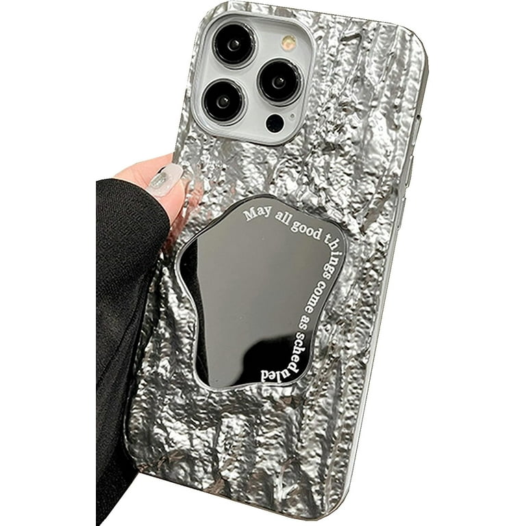 iPhone 14 Pro Max Mirror Bling Glitter Silver Cute Tin Foil