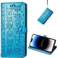 thumbnail image 1 of for iPhone 14 Pro Max PU Leather Flip Wallet Case, Cat Dog Cartoon Cute Style with ID Card Holder Phone Cover Case for Apple iPhone 14 Pro Max MG Blue, 1 of 11