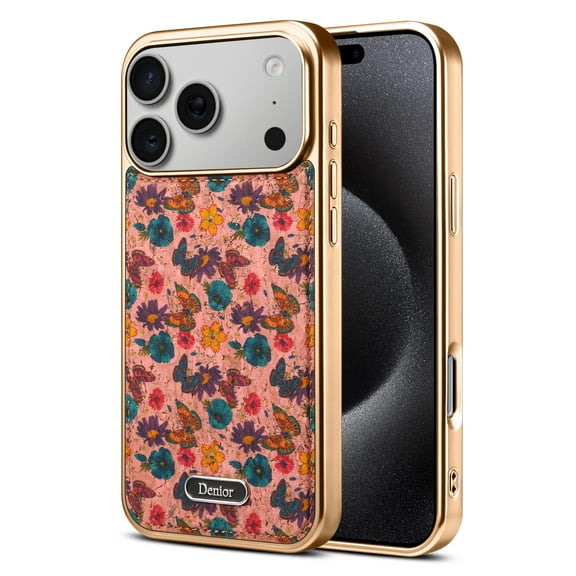 For iPhone 14 Pro Max Phone Case,2-in-1 Magnetic Detachable Back Design,Compatible with Wireless Charging,Retro Flowers Or Butterflies Pattern,Anti-Scratch Shockproof Phone Case,Pink