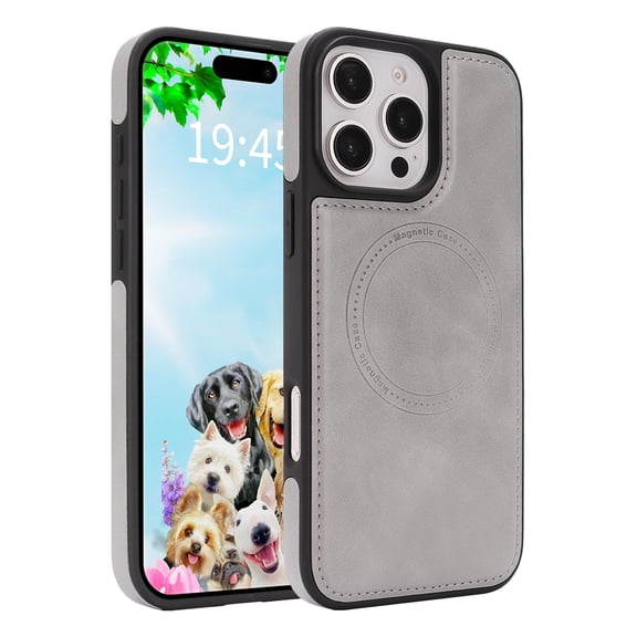 For iPhone 14 Pro Max Phone Case,Compatible with Mag-Safe,Anti-Scratch PU Leather Back,Soft TPU Bumper,Ultra Slim Shockproof Ant-fall Protection Rugged Thin Fit Phone Case Cover,Gray