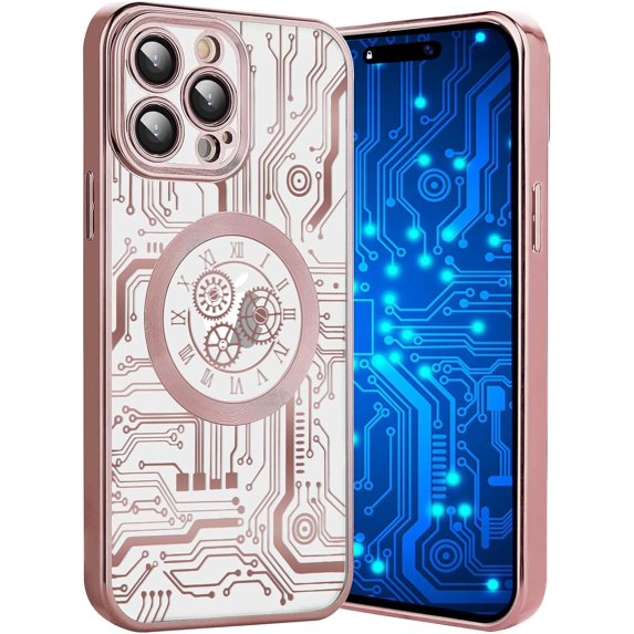for iPhone 14 Pro Max Phone Case, Compatible with Magsafe Magnetic Cases, Transparent Luxurly Plated Pattern Design for Men Women,Soft Shockproof Camera Lens Protective Back Cover, Pink