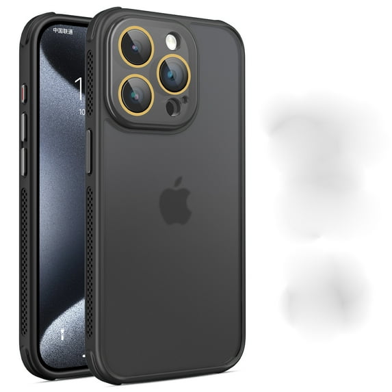 for iPhone 14 Pro Max Phone Case (Drop Protection),With Lens Films,Metal Button,Ultra Slim Translucent Matte Shockproof Lateral Side Cooling Anti-Fingerprint Anti-fall Phone Case,Black