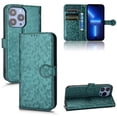 thumbnail image 1 of For iPhone 14 Pro Max Phone Case Full Coverage Dustproof Anti-Scratch Anti-Fingerprint Kickstand Card Slots Wave-dot Pattern Design Convenient Wrist Strap PU Leather Luxury Wallet Cover,Green, 1 of 7