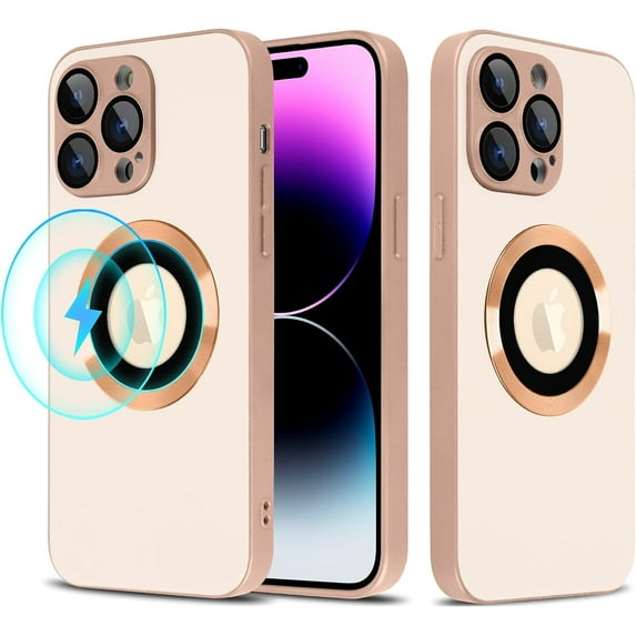 for iPhone 14 Pro Max Phone Case Magnetic AG Glass Frosted Case with Camera Lens Protector for iPhone 14 Pro Max Compatible with Magsafe Slim Full Body Protective Cover for Women Men-Gold