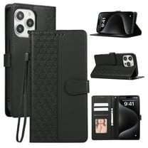 for iPhone 14 Pro Max Phone Case Wallet Card Holder, PU Leather Kickstand Flip Cases Wrist Strap Magnetic Closure Shockproof Embossed Protective Book Cover for iPhone 14 Pro Max, Black