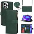 thumbnail image 1 of iPhone 14 Pro Max Phone Wallet Case for Women Men with Credit Card Holder, iPhone 14 Pro Max Crossbody Case with Strap Lanyard, Zipper Pocket PU Leather Cases for Girls,6.7 Inch,Dark Green, 1 of 14