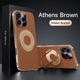 thumbnail image 1 of for iPhone 14 Pro Max Plating Case with Magnetic Invisible Ring Stand, Compatible with Mag-Safe PU Leather Business Shockproof Military Grade Protection Classic Luxury Slim Phone Cases, Brown, 1 of 8