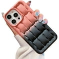thumbnail image 1 of for iPhone 14 Pro Max Puffer Case, Soft Touch Down Jacket Puffy Camera Lens Protection Shockproof Silicone Gradient Cases for Women Men 14 Pro Max 6.7"(Coral Pink Black), 1 of 12