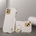 thumbnail image 1 of for iPhone 14 Pro Max Ring Holder Case Luxury Crocodile Snakeskin Pattern Gold Edge 360 Degree Rotation Kickstand for Women Men Slim Leather Protective Phone Case for 14 Pro Max, Milky White, 1 of 7