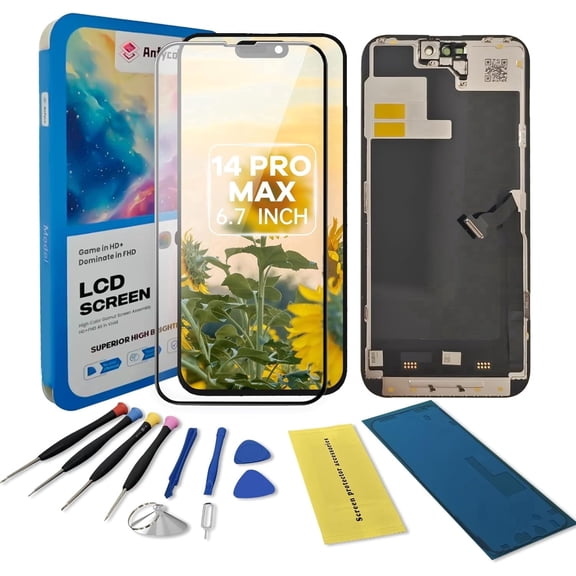 for iPhone 14 Pro Max Screen Replacement Kit,6.7" LCD Display 3D Touch Digitizer Assembly with Repair Tools & Screen Protector Kit Includes Adhesive & Tools (A2651, A2893, A2896, A2895, A2894)