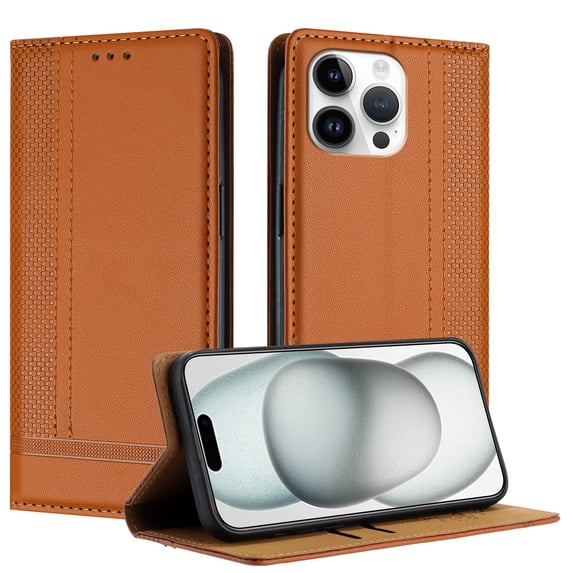 for iPhone 14 Pro Max Slim Case with Card Holder, Premium PU Leather Wallet Case with Flip Card Slots Kickstand & Magnetic Closure for iPhone 14 Pro Max, Brown
