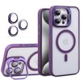 thumbnail image 1 of for iPhone 14 Pro Max Transparent Case with Camera Lens Protector, Compatible with MagSafe, Built-in Camera Stash Stand, Magnetic Hard Back Soft Edge Anti-Fingerprint Flexible Cover, Darkpurple, 1 of 11