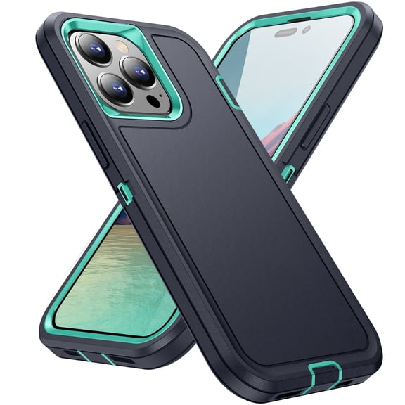 for iPhone 14 Pro Max Ultra Slim Phone Case, Hybrid Hard PC Back + Silicone EVA Shockproof Protective Dustproof Non-Slip Heavy Duty Rugged Phone Case Cover for iPhone 14 Pro Max, Blue+Mint