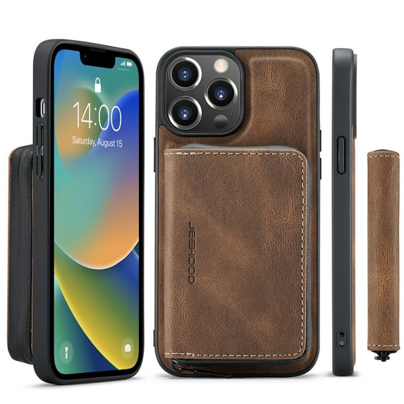 for iPhone 14 Pro Max Wallet Case with Card Holder, Back Flip Folio PU Leather Kickstand Card Slots Case for Women Girls, Detachable Magnetic Wallet Shockproof Cover 6.7", Brown