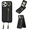 thumbnail image 1 of for iPhone 14 Pro Max Wallet Case with Card Holders for Women, Crossbody Zipper Leather Case with Strap Wrist Ring RFID Protective Kickstand (Black, iPhone 14 Pro Max), 1 of 14