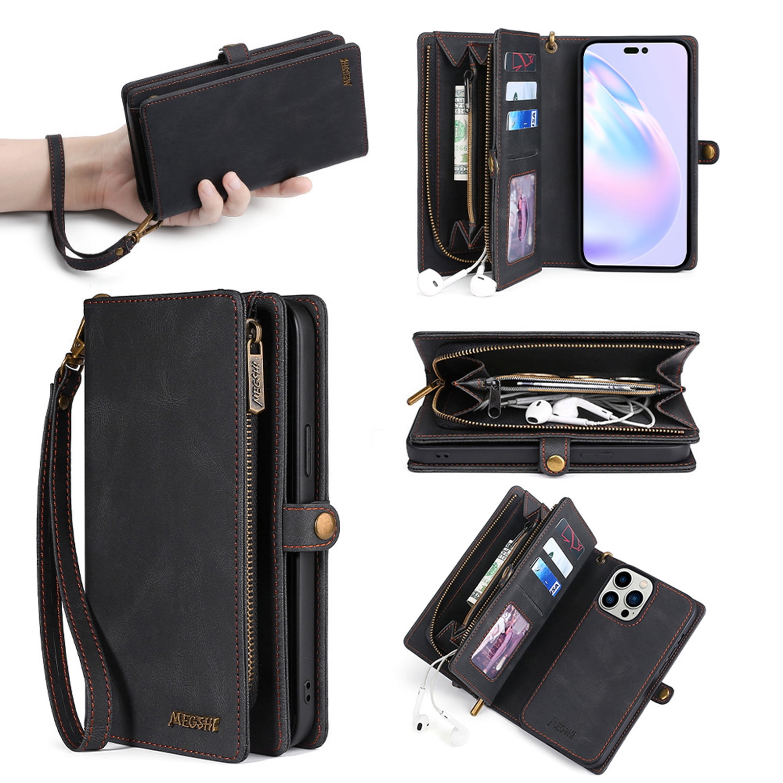  TOOVREN Compatibility with iPhone 14 Plus Wallet Case with Card  Holder for Men Women iPhone 14 Plus Case Leather Phone Case with Strap  Stand Lanyard Wallet Case for iPhone 14 Plus